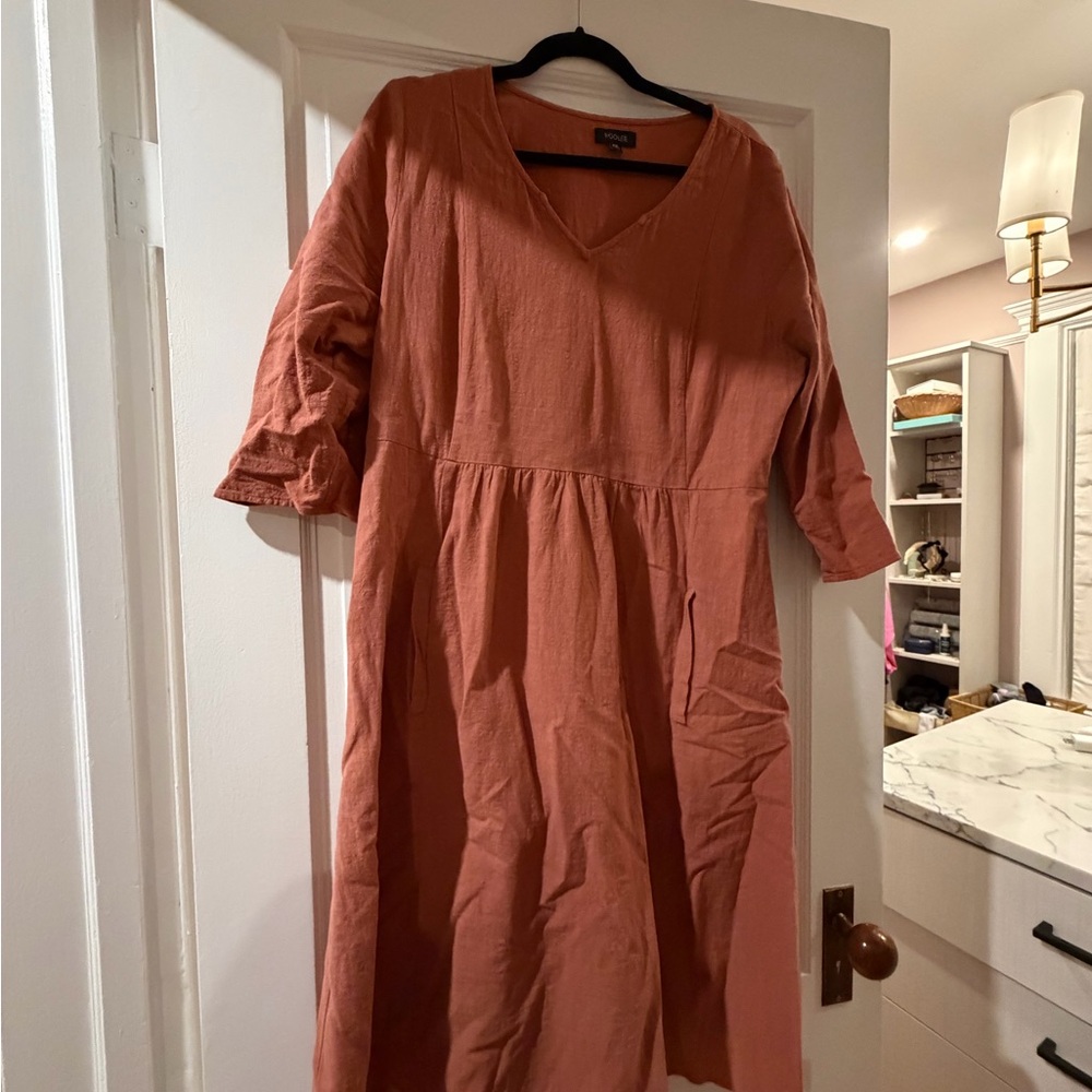 Roolee Rust V-Neck Midi Dress